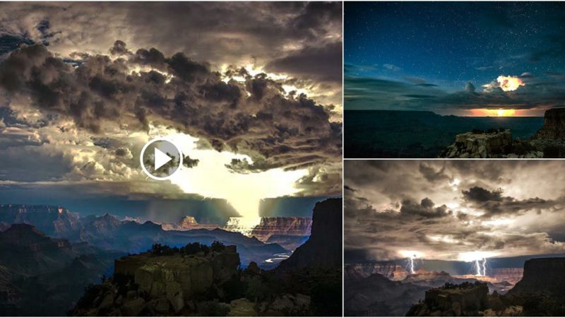 A raged Mother Nature hurls lightning bolts with millions of volts down the Grand Canyon’s rim.