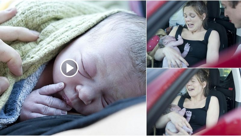 Capture the moment when the mother is giving birth in the car by the side of the road!