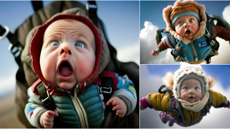 The photographs of the child parachuting in the air have triggered people’s emotions.