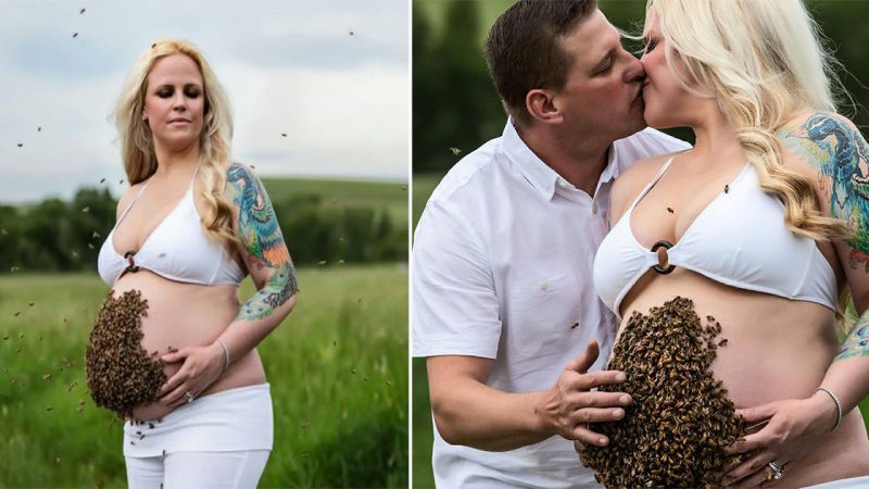 “A Pregnant Woman and a Swarm of Bees Unite to Craft a Masterpiece.”