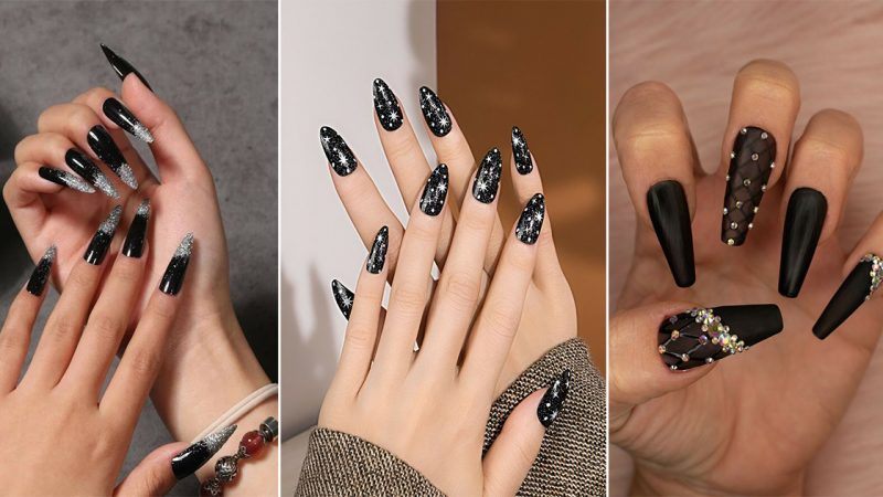 30 Enigmatic and Riveting Black Glitter Nail Designs that Exude Utmost Glamour