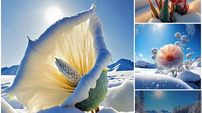 Nature’s Resilience: Blooming Flowers Amidst Snowy Forest