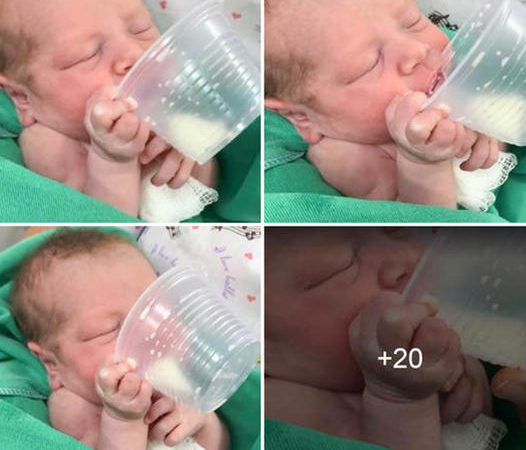 Captivating the World: Newborn’s Heartwarming Gesture with a Milk Bottle