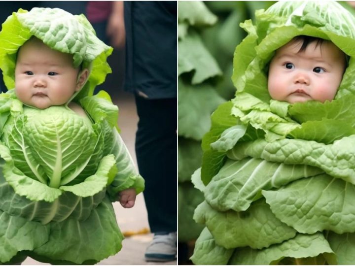 Captivating Photos of Infants Rocking Cabbage Costumes Bring Joy to Netizens.