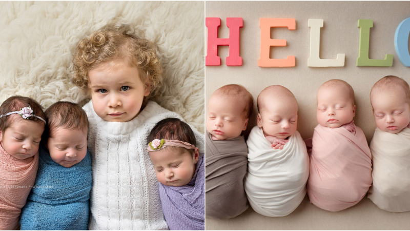 Capturing the Marvels of Multiples: Heartwarming Newborn Photos Illuminate Super Parents’ Journeys