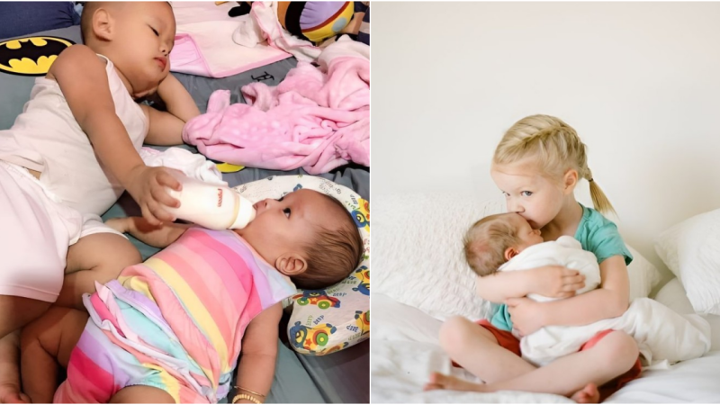 Siblings in Harmony: A Symphony of Love and Tender Care for a Beloved Baby Sister