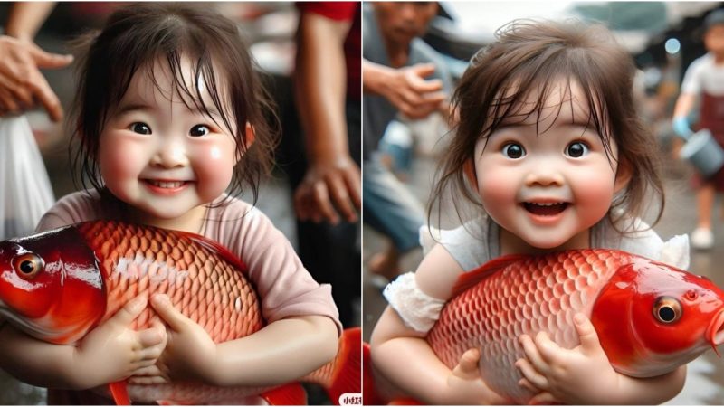 Ripple of Delight of the Playful Girl and Mischievous Fish