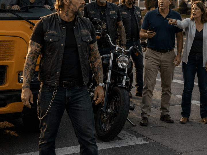 A Biker Threw Himself in Front of a School Bus — Seconds Later, Every Parent Understood Why