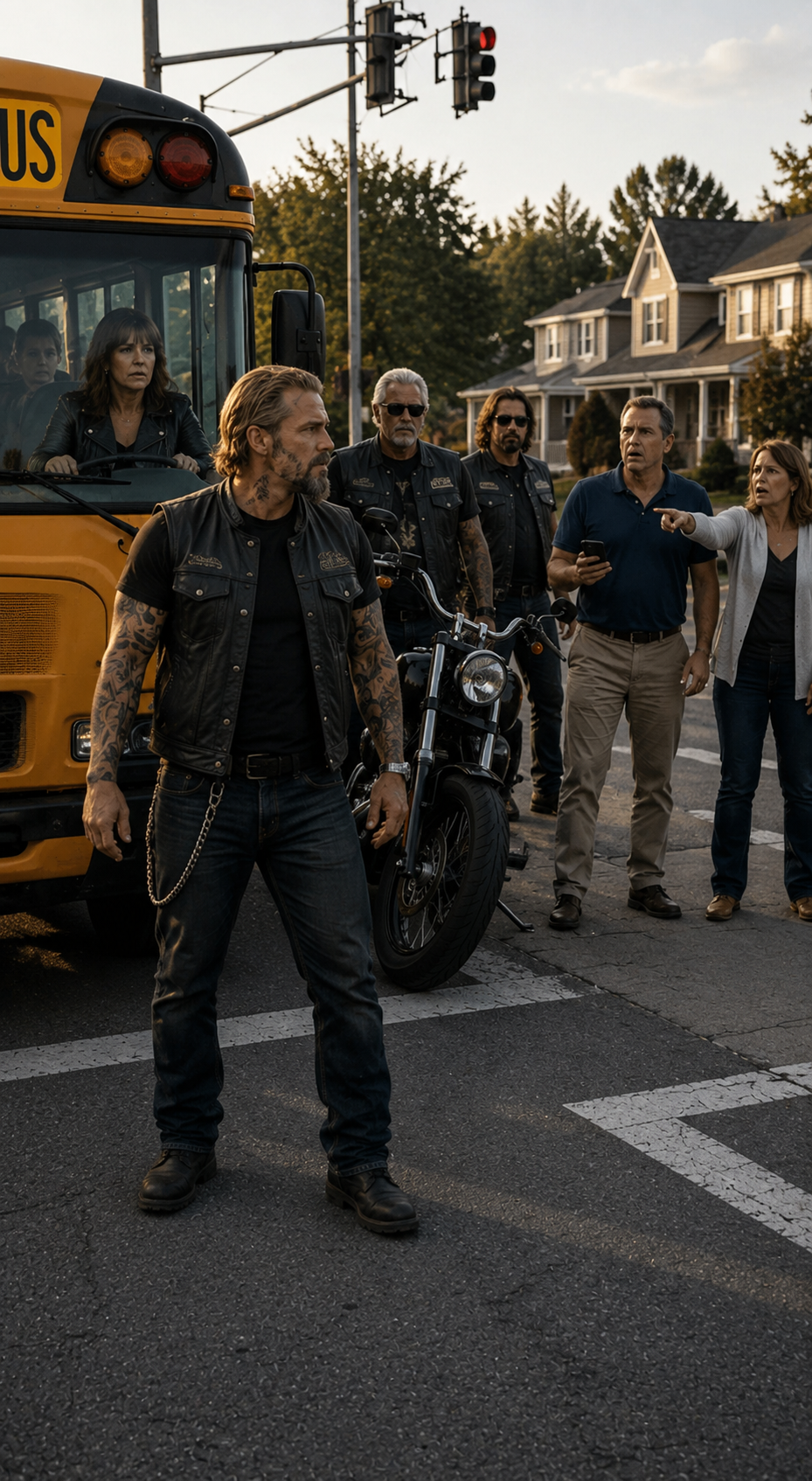 A Biker Threw Himself in Front of a School Bus — Seconds Later, Every Parent Understood Why