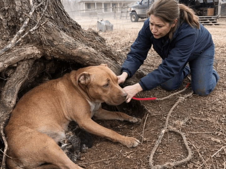 A Pregnant Dog Refused to Leave the Base of a Dead Tree After Being Untied—Then We Discovered the Tiny Lives She Had Been Protecting All Along