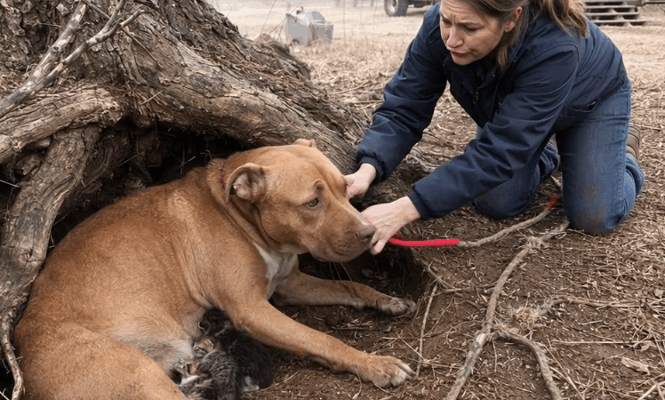 A Pregnant Dog Refused to Leave the Base of a Dead Tree After Being Untied—Then We Discovered the Tiny Lives She Had Been Protecting All Along