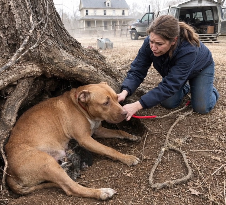 A Pregnant Dog Refused to Leave the Base of a Dead Tree After Being Untied—Then We Discovered the Tiny Lives She Had Been Protecting All Along
