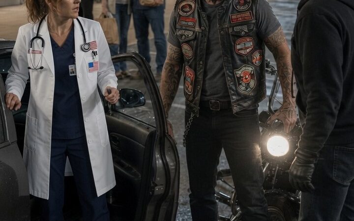 She Was Trapped Beside Her Car — Until a Biker Stepped Between Her and the Stranger