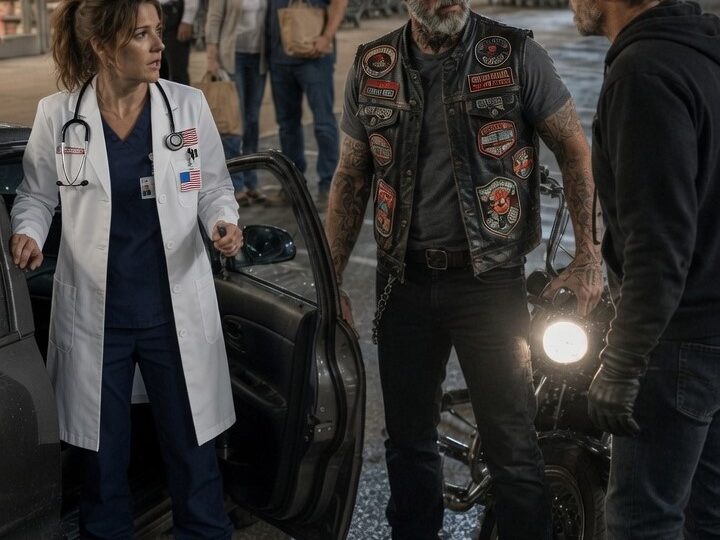 She Was Trapped Beside Her Car — Until a Biker Stepped Between Her and the Stranger